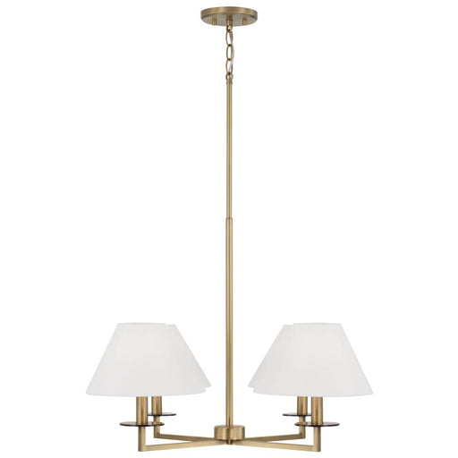 Capital 4-Light Chandelier in Aged Brass with White Fabric Stay-Straight Shades