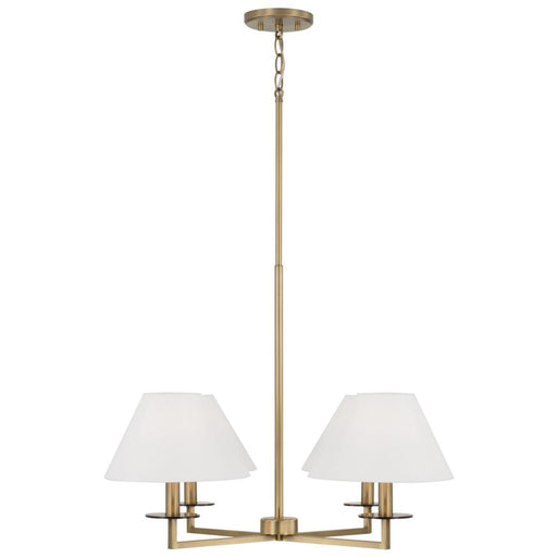 4-light Chandelier In Aged Brass With White Fabric Stay-straight Shades | 452241AD