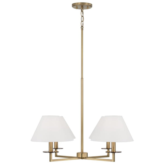 4-light Chandelier In Aged Brass With White Fabric Stay-straight Shades | 452241AD