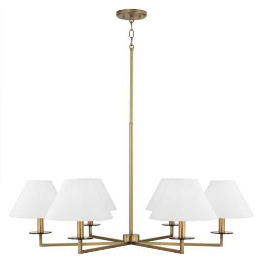Capital 6-Light Chandelier in Aged Brass with White Fabric Stay-Straight Shades