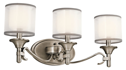 Kichler Lacey 10" 3 Light Vanity Light with Satin Etched Cased White Inner Diffusers and Gray Trimmed Wh