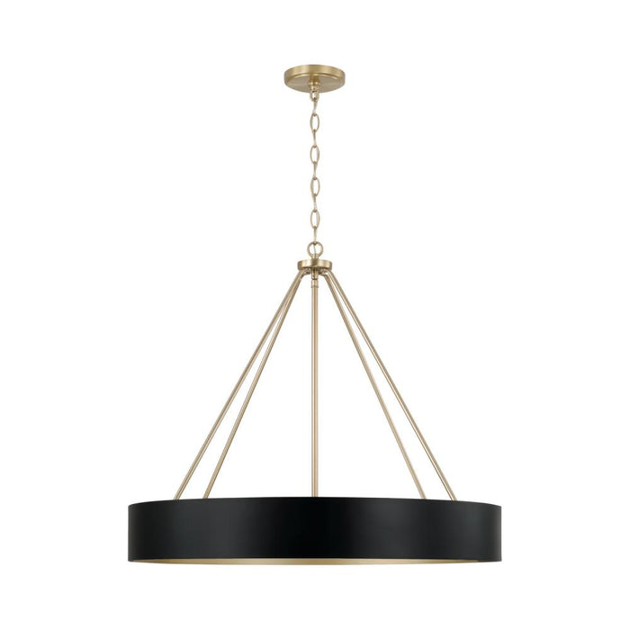 4-light Modern Circular Metal Chandelier In Matte Black With Painted Matte Brass Interior | 453041RK