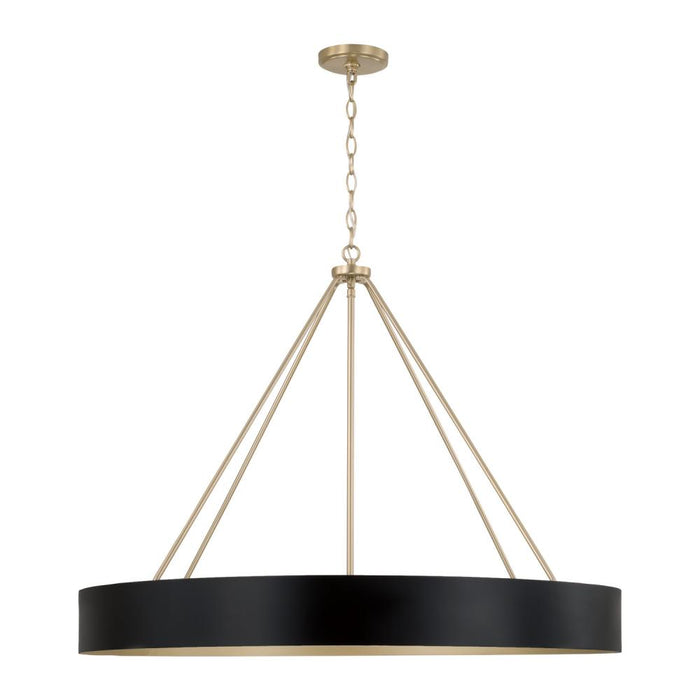 6-light Modern Circular Metal Chandelier In Matte Black With Painted Matte Brass Interior | 453061RK