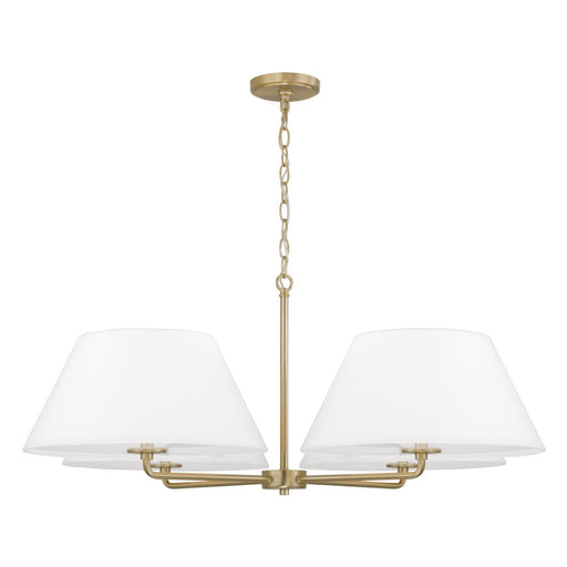 4-light Chandelier In Matte Brass With White Fabric Shades And Glass Diffusers | 453241MA