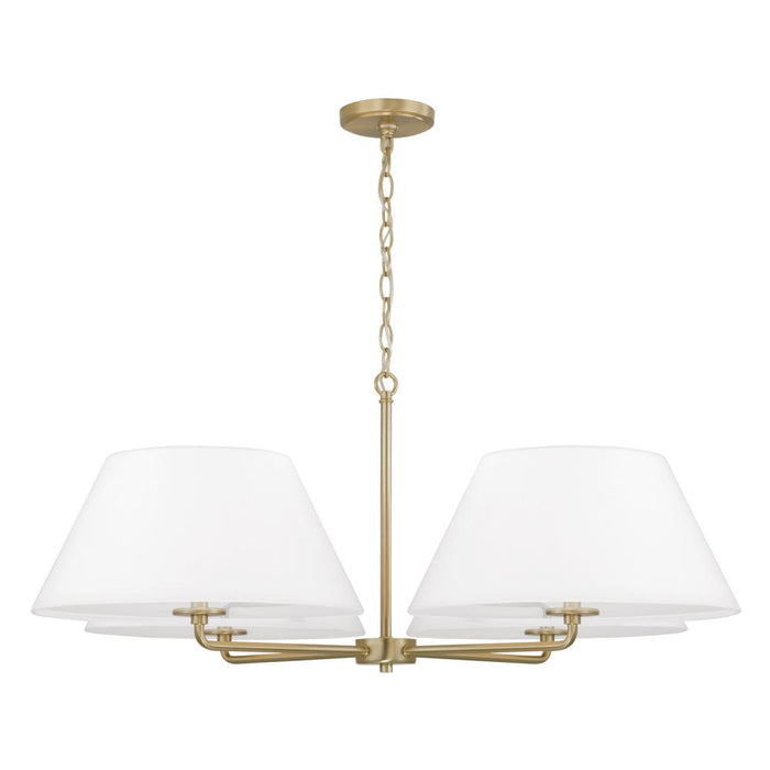 4-light Chandelier In Matte Brass With White Fabric Shades And Glass Diffusers | 453241MA