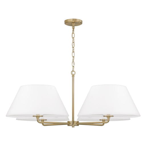 Capital 4-Light Chandelier in Matte Brass with White Fabric Shades and Glass Diffusers