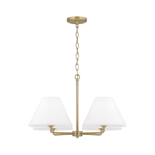 4-light Chandelier In Matte Brass With White Fabric Shades And Glass Diffusers | 453242MA