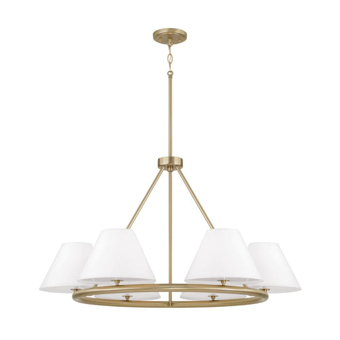 6-light Circular Chandelier In Matte Brass With White Fabric Shades And Glass Diffusers | 453261MA