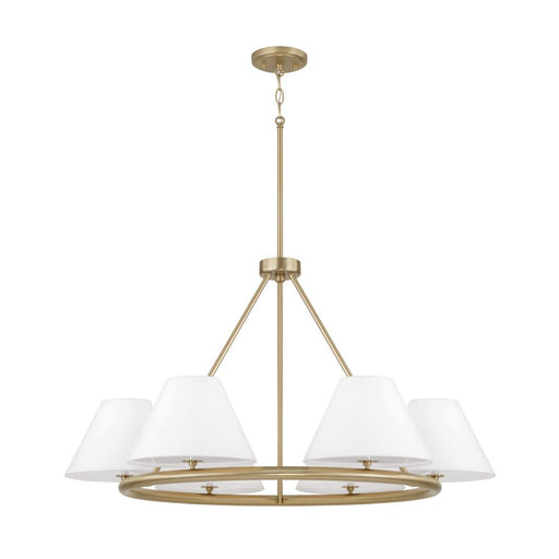 Capital 6-Light Circular Chandelier in Matte Brass with White Fabric Shades and Glass Diffusers