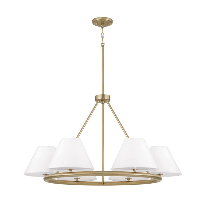 Capital 6-Light Circular Chandelier in Matte Brass with White Fabric Shades and Glass Diffusers