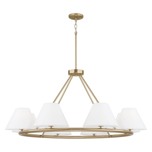 Capital 8-Light Circular Chandelier in Matte Brass with White Fabric Shades and Glass Diffusers