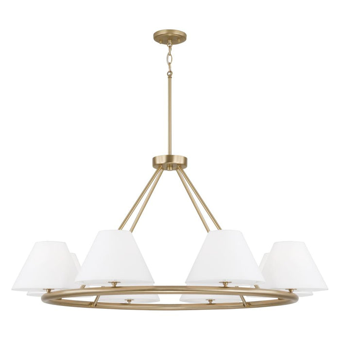 8-light Circular Chandelier In Matte Brass With White Fabric Shades And Glass Diffusers | 453281MA