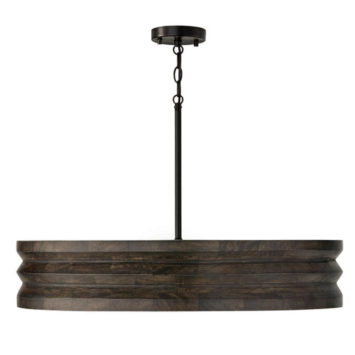 4-light Chandelier In Matte Black And Handcrafted Mango Wood In Espresso Stain | 454041EB