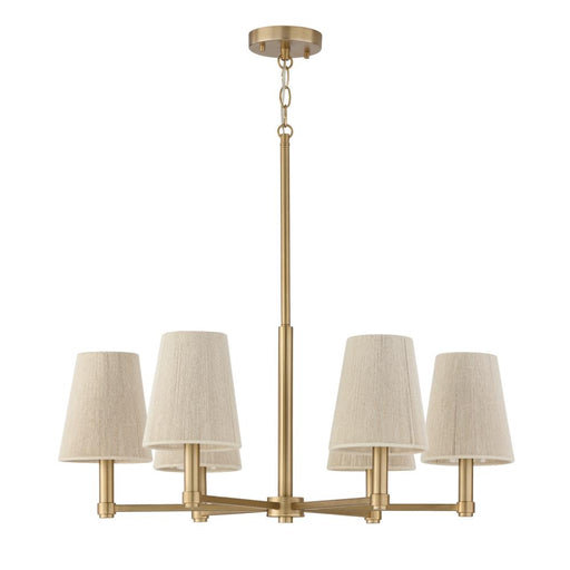 6-light Chandelier In Matte Brass With Tapered Bleached Natural Rope Shades | 454561MA