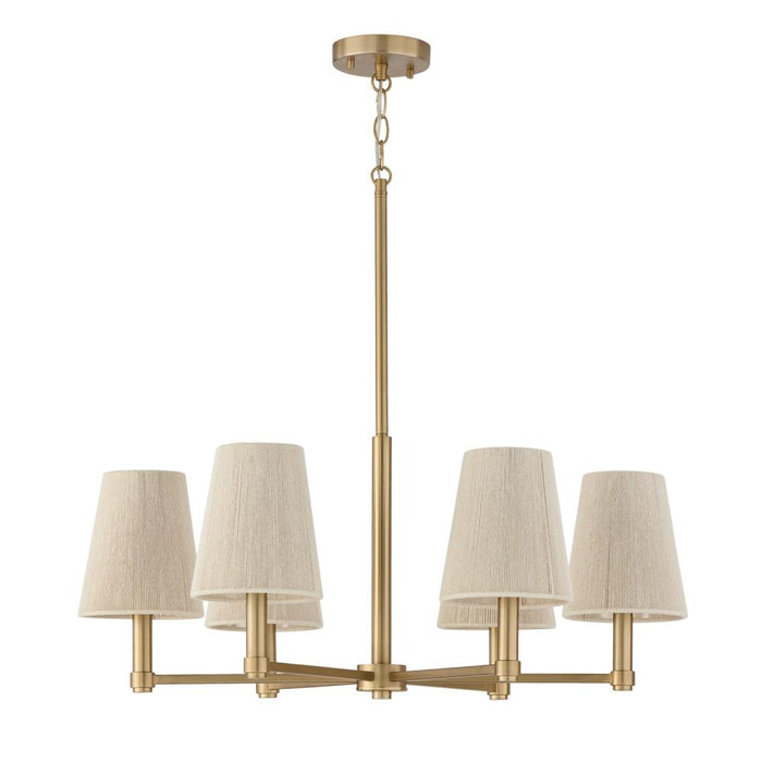 6-light Chandelier In Matte Brass With Tapered Bleached Natural Rope Shades | 454561MA
