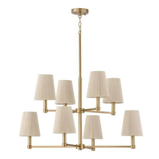 8-light Two-tier Chandelier In Matte Brass With Tapered Bleached Natural Rope Shades | 454581MA