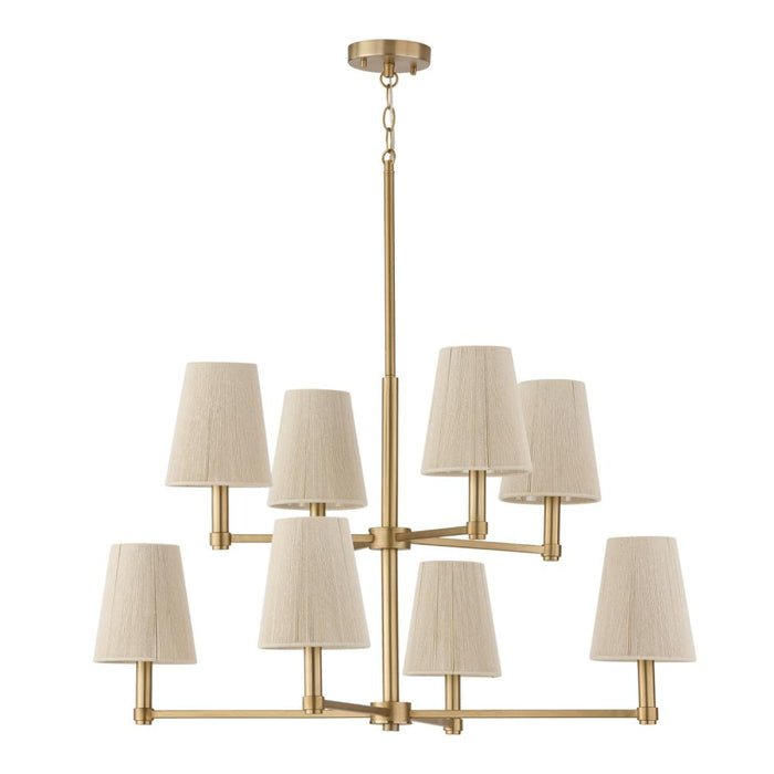 8-light Two-tier Chandelier In Matte Brass With Tapered Bleached Natural Rope Shades | 454581MA