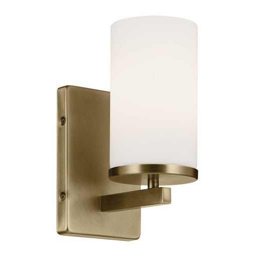 Kichler Crosby 4.5" 1-Light Wall Sconce with Satin Etched Cased Opal Glass in Natural Brass