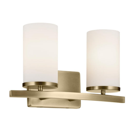 Kichler Crosby 15.25" 2-Light Vanity Light with Satin Etched Cased Opal Glass in Natural Brass