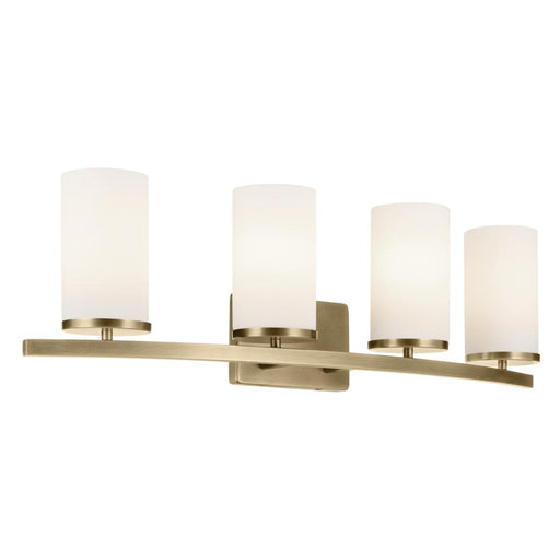 Kichler Crosby 31.25" 4-Light Vanity Light with Satin Etched Cased Opal Glass in Natural Brass