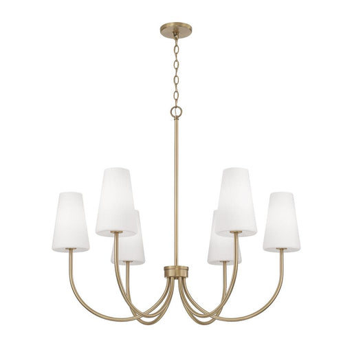 6-light Transitional Chandelier In Aged Brass With Tapered Soft White Glass | 455261AD-550
