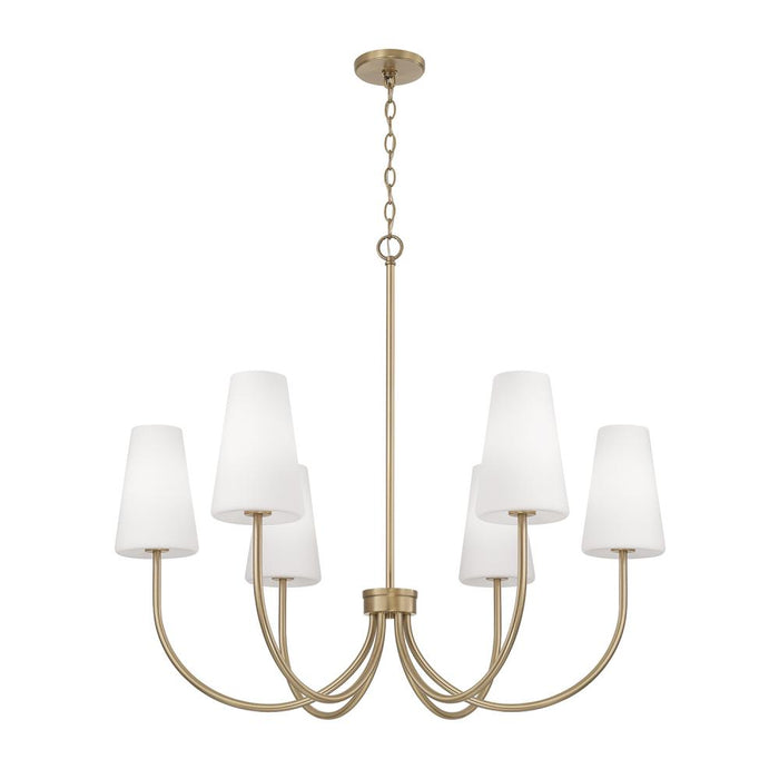 6-light Transitional Chandelier In Aged Brass With Tapered Soft White Glass | 455261AD-550