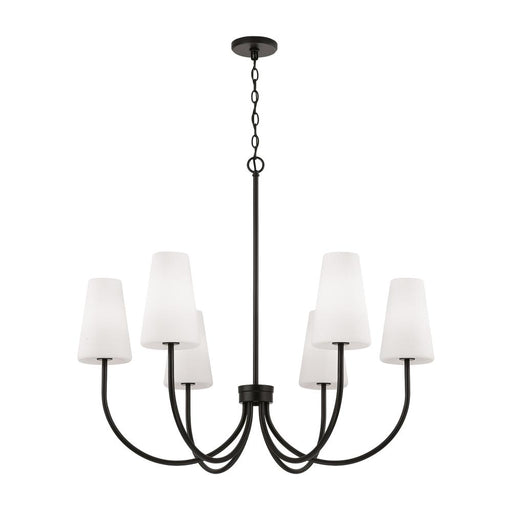 6-light Transitional Chandelier In Matte Black With Tapered Soft White Glass | 455261MB-550