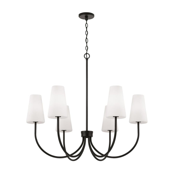 6-light Transitional Chandelier In Matte Black With Tapered Soft White Glass | 455261MB-550