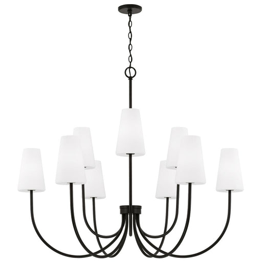 9-light Two-tier Chandelier In Matte Black With Tapered Soft White Glass | 455291MB-550