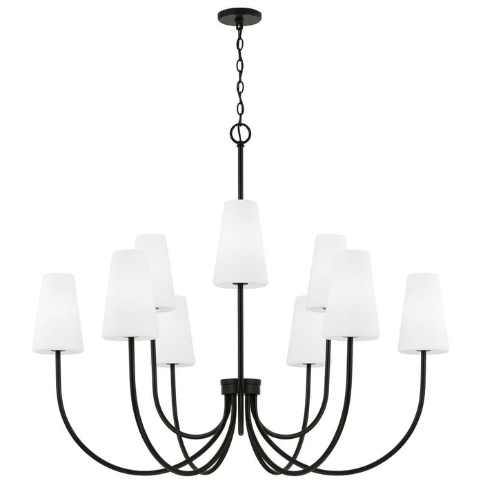 9-light Two-tier Chandelier In Matte Black With Tapered Soft White Glass | 455291MB-550