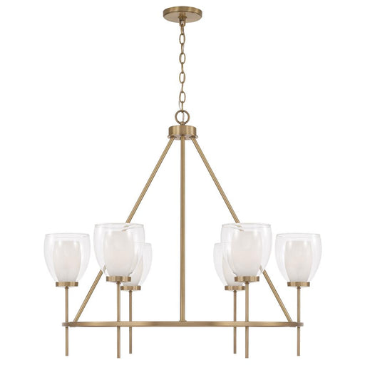 6-light Ring Chandelier In Aged Brass With Layered White And Clear Glass | 455961AD