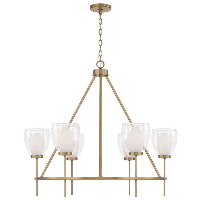 6-light Ring Chandelier In Aged Brass With Layered White And Clear Glass | 455961AD