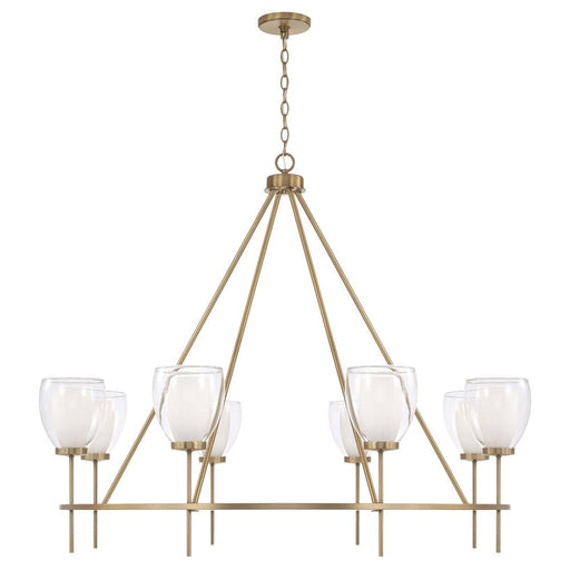 8-light Ring Chandelier In Aged Brass With Layered White And Clear Glass | 455981AD