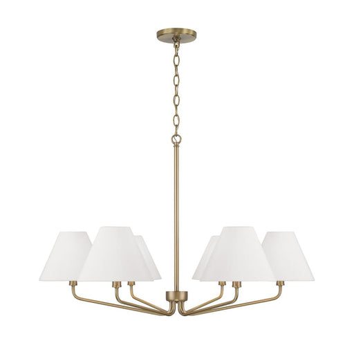 6-light Angular Chandelier In Aged Brass With Tapered White Fabric Shades | 456661AD-714