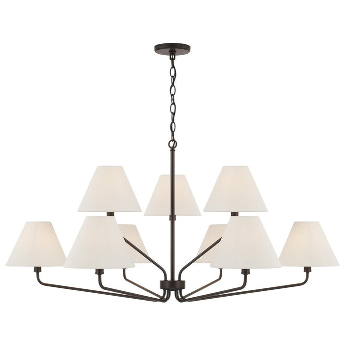 9-light Angular Two-tier Chandelier In Espresso With Tapered Soft Tan Fabric Shades | 456691ES-713