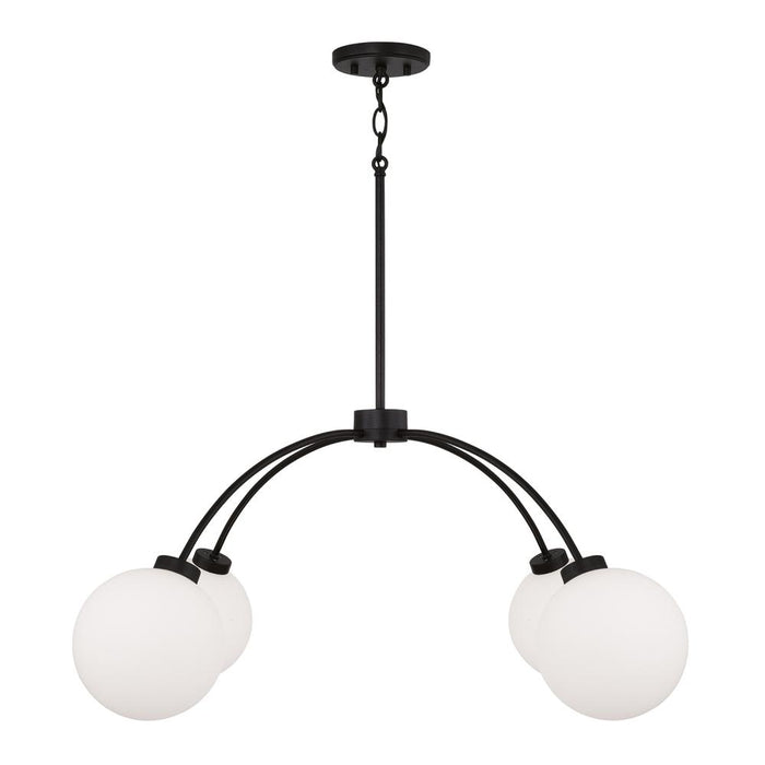 4-light Chandelier In Matte Black With Soft White Glass Globes | 457141BI-557