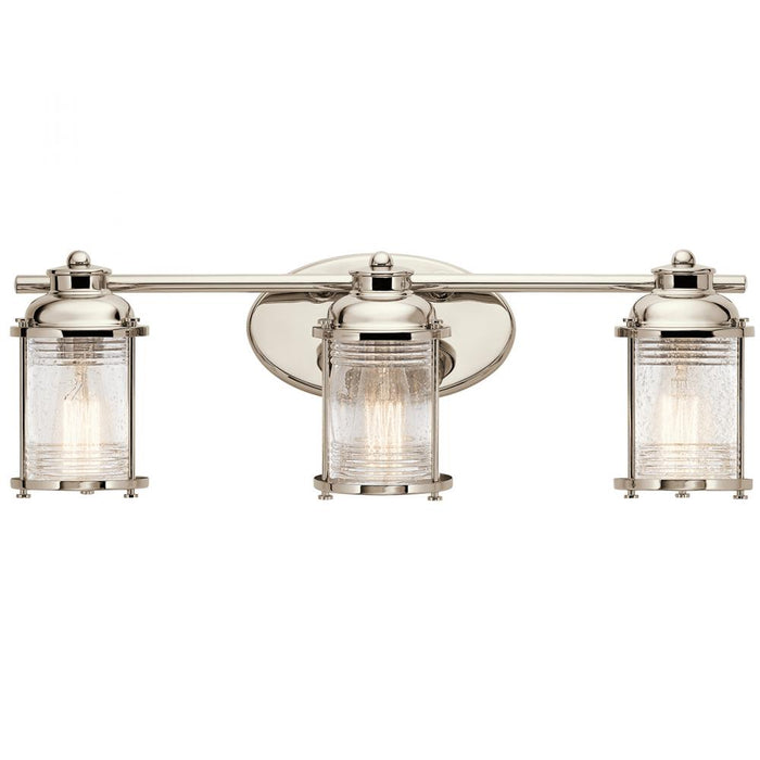 Kichler Ashland Bay 24" 3 Light Vanity Light Clear Seeded Ribbed Glass in Polished Nickel