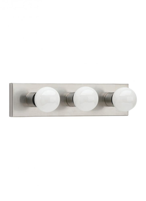 Generation Lighting Center Stage traditional 3-light indoor dimmable bath vanity wall sconce in brushed stainless silver