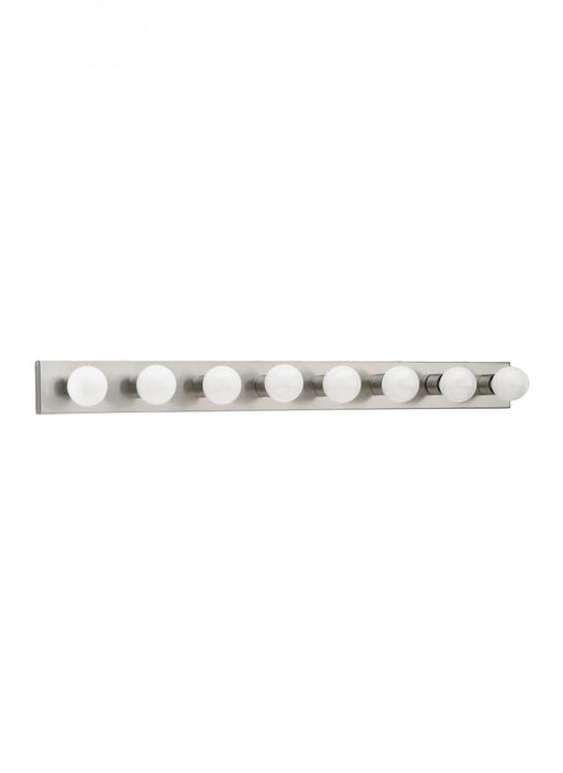 Generation Lighting Center Stage traditional 8-light indoor dimmable bath vanity wall sconce in brushed stainless silver