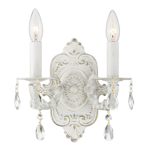 Crystorama Paris Market 2 Light Swarovski Strass Crystal Antique White Sconce