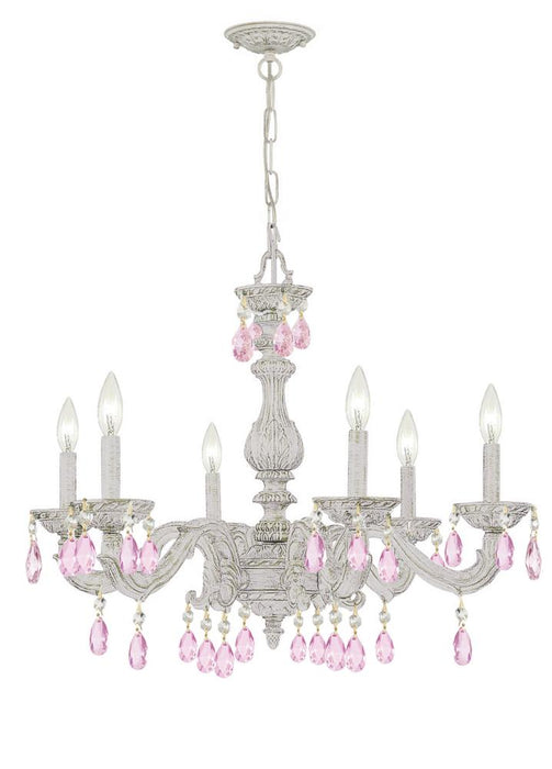 Paris Market 6 Light Rose Crystal Antique White Chandelier | 5036-AW-RO-MWP