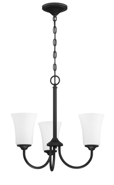 Craftmade Gwyneth 3 Light Chandelier in Flat Black (White Glass)