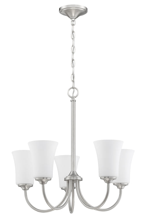 Craftmade Gwyneth 5 Light Chandelier in Brushed Polished Nickel (White Glass)