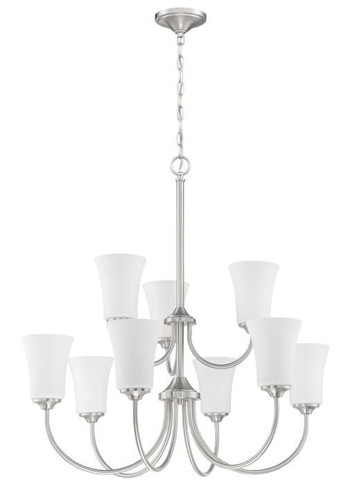 Craftmade Gwyneth 9 Light Chandelier in Brushed Polished Nickel (White Glass)