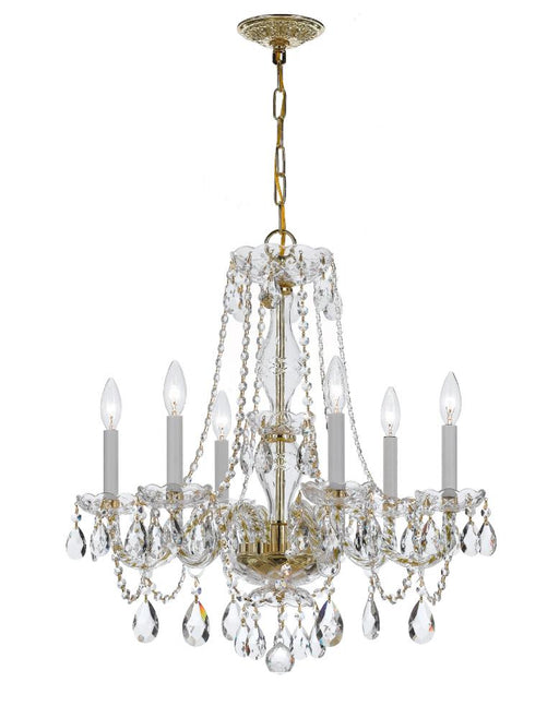 Traditional Crystal 6 Light Clear Italian Crystal Polished Brass Chandelier | 5086-PB-CL-I