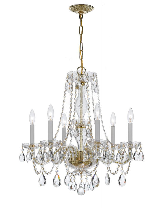 Traditional Crystal 6 Light Clear Italian Crystal Polished Brass Chandelier | 5086-PB-CL-I