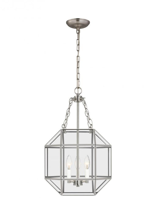 Visual Comfort & Co. Studio Collection Morrison modern 3-light indoor dimmable small ceiling pendant hanging chandelier light in brushed ni