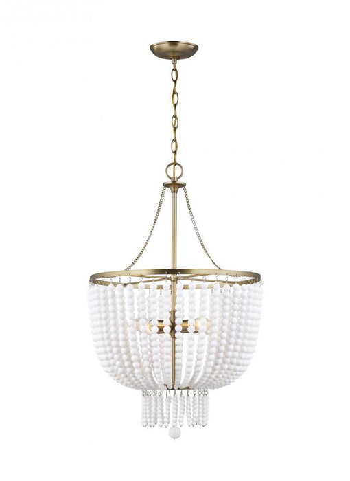 Visual Comfort & Co. Studio Collection Jackie traditional 4-light indoor dimmable ceiling chandelier pendant light in satin brass gold fini
