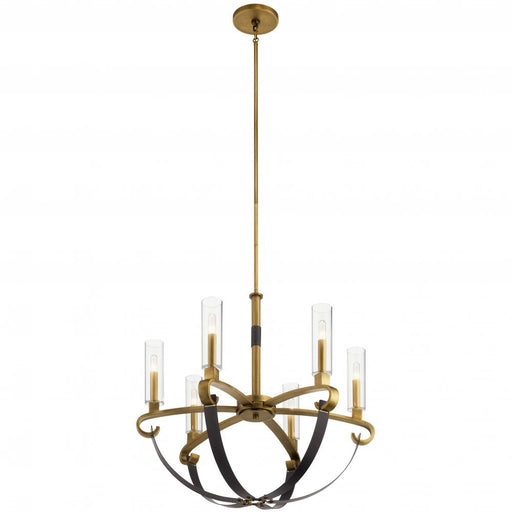 Kichler Artem 26" 6 Light Chandelier with Clear Glass Cylinders in Natural Brass
