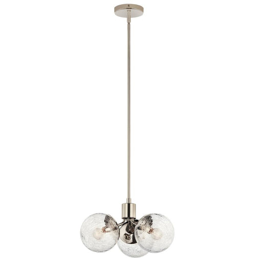 Kichler Silvarious 16.5 Inch 3 Light Convertible Pendant with Clear Crackled Glass in Polished Nickel